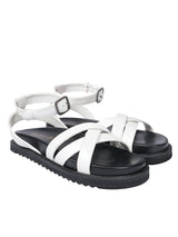 White Synthetic Leather Cross Strap Buckle Flat Sandals (TC-OS305-WHT)