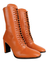 Tan Synthetic Leather Solid Block Heel Ankle Boots (TC-OSWP-3-TAN)