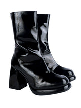 Black Patent Leather Solid Chunky Platform Heel Ankle Boots (TC-OSWP-4-BLK)