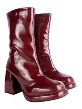 Burgundy Patent Leather Solid Chunky Platform Heel Ankle Boots (TC-OSWP-4-BUR)
