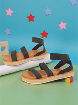 Black Textile Stylish Flatform Sandals For Kids-Unisex (TC-R0087-B-BLK)