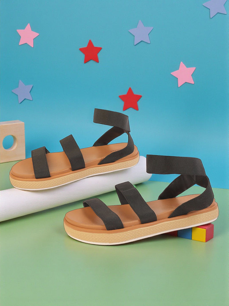 Black Textile Stylish Flatform Sandals For Kids-Unisex (TC-R0087-B-BLK)
