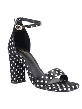 Black Open Toe White Polka-Dot Block Heel Sandal (TC-RAH29-BLKPD)