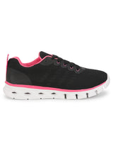 Black Pink Mesh Lace-Up Flat Sneakers (TC-RS2082-BLKPNK)