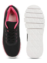 Black Pink Mesh Lace-Up Flat Sneakers (TC-RS2082-BLKPNK)