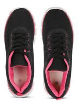 Black Pink Mesh Lace-Up Flat Sneakers (TC-RS2082-BLKPNK)
