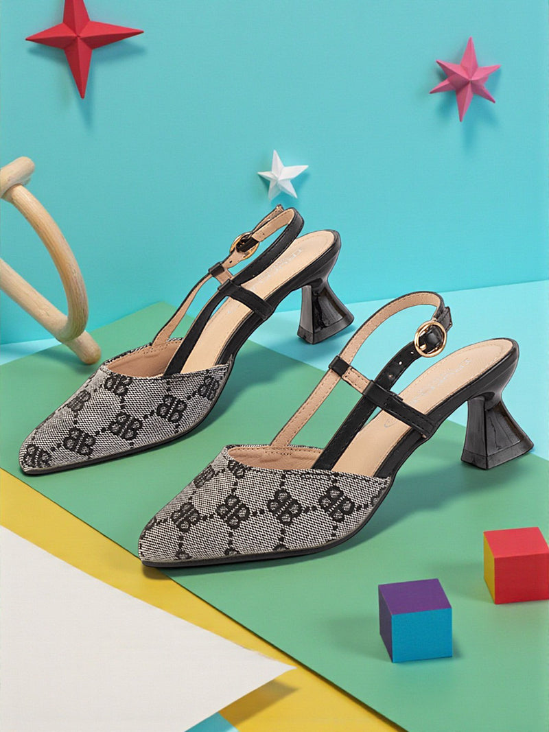 Black Textile Stylish Kitten Heels For Kids-Girls (TC-RS215A-BLK)