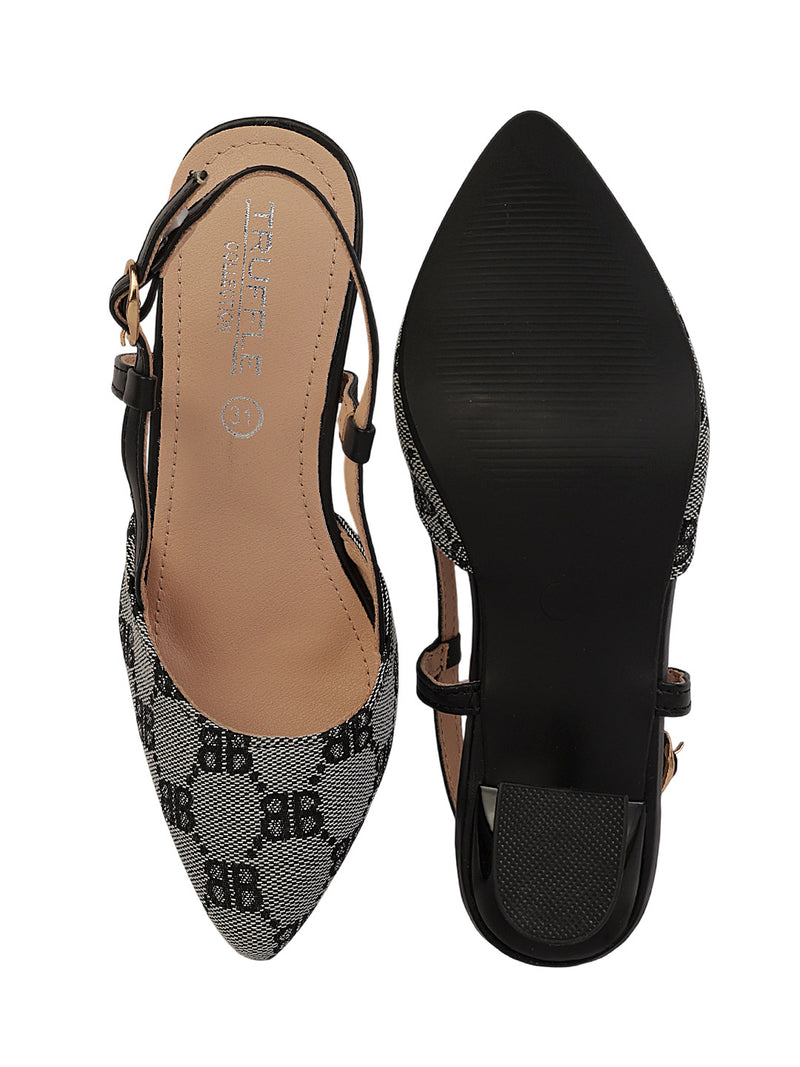 Black Textile Stylish Kitten Heels For Kids-Girls (TC-RS215A-BLK)