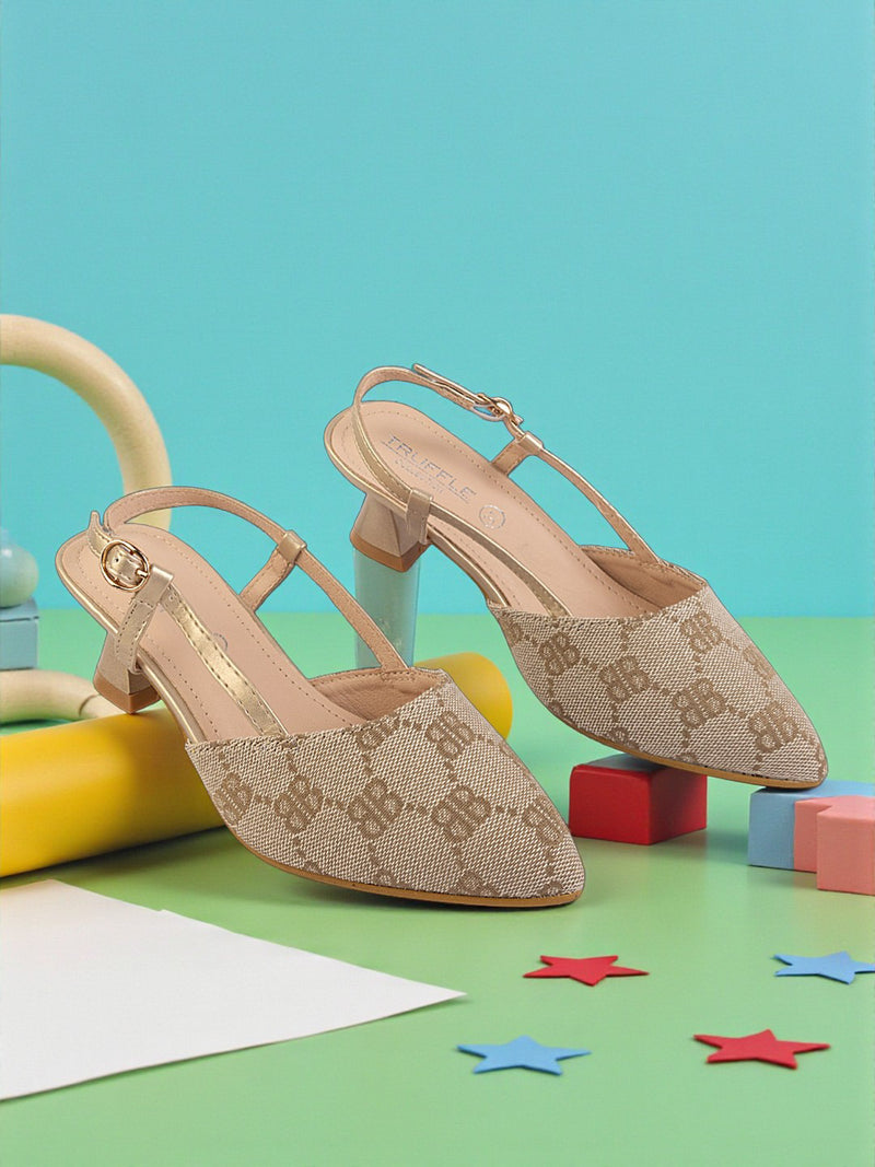 Gold Textile Stylish Kitten Heels For Kids-Girls (TC-RS215A-GLD)