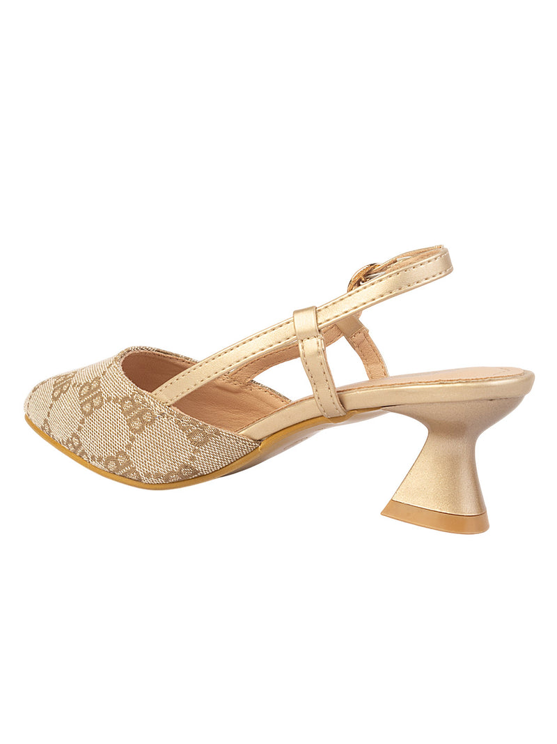 Gold Textile Stylish Kitten Heels For Kids-Girls (TC-RS215A-GLD)