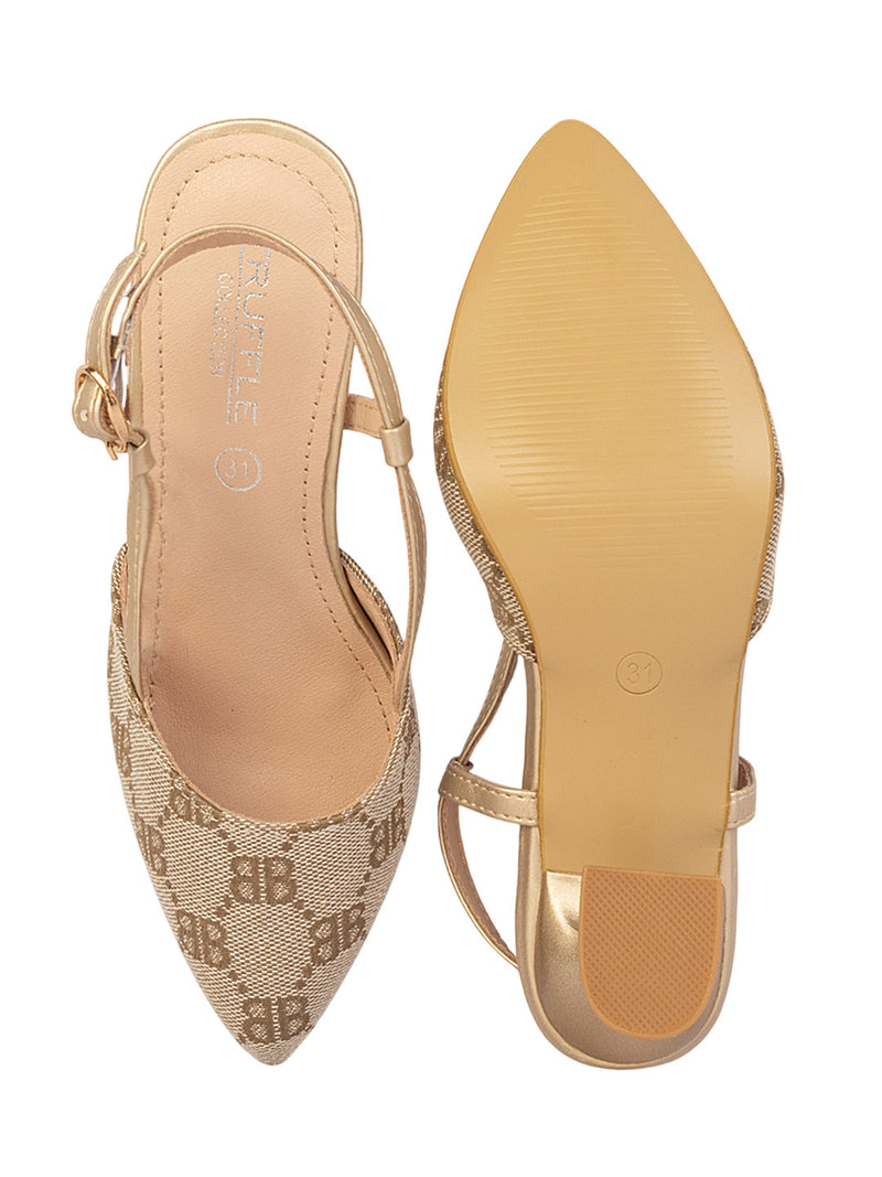 Gold Textile Stylish Kitten Heels For Kids-Girls (TC-RS215A-GLD)