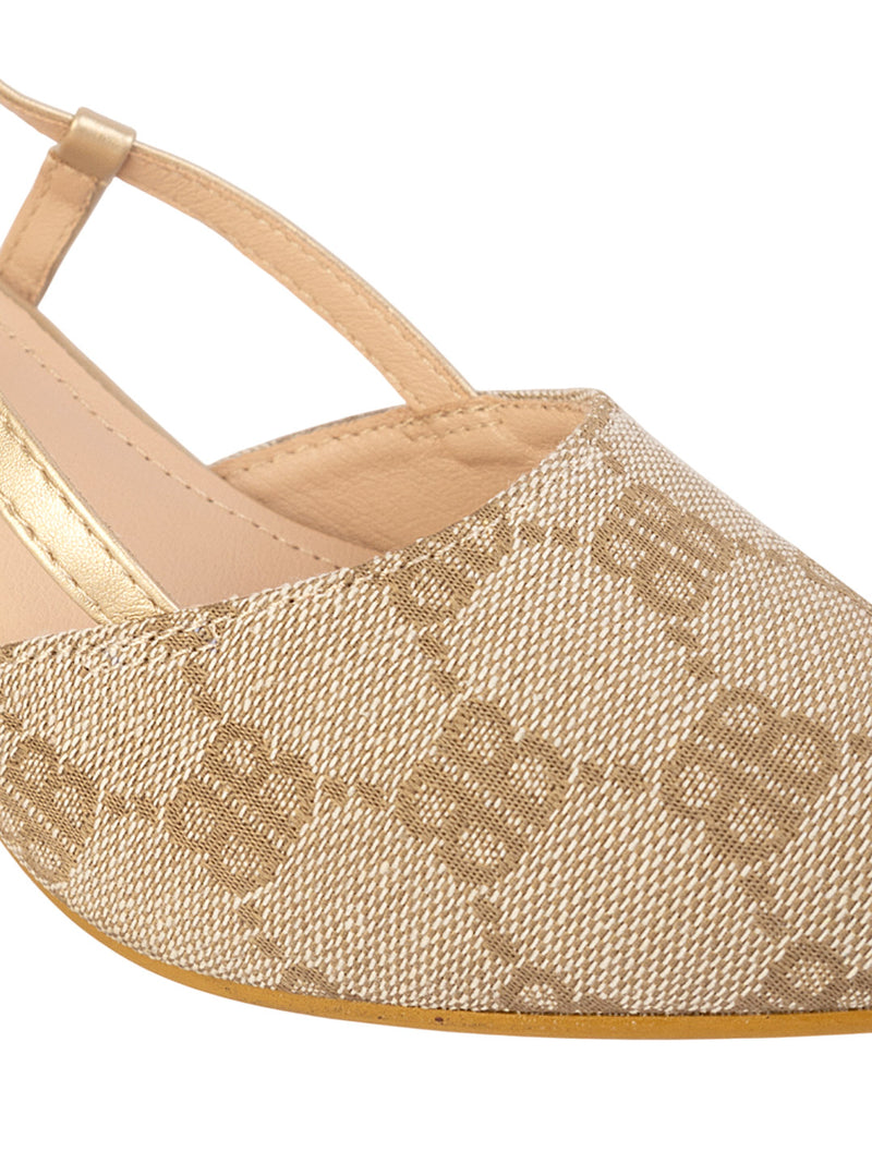 Gold Textile Stylish Kitten Heels For Kids-Girls (TC-RS215A-GLD)