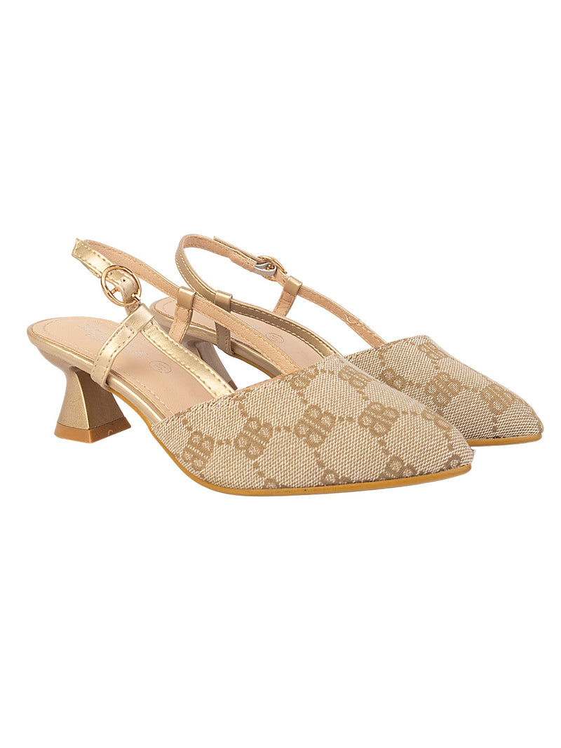 Gold Textile Stylish Kitten Heels For Kids-Girls (TC-RS215A-GLD)