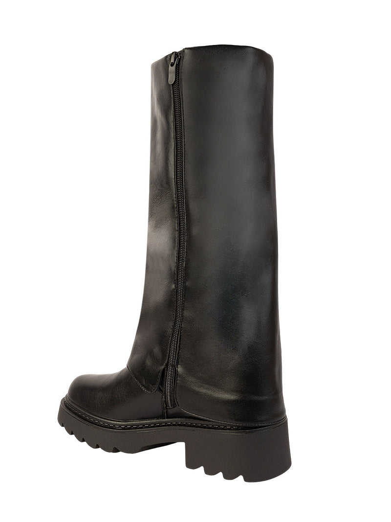 Black Synthetic Leather Winter High-End Stylish Long Boots (TC-RS35079-29-BLK)