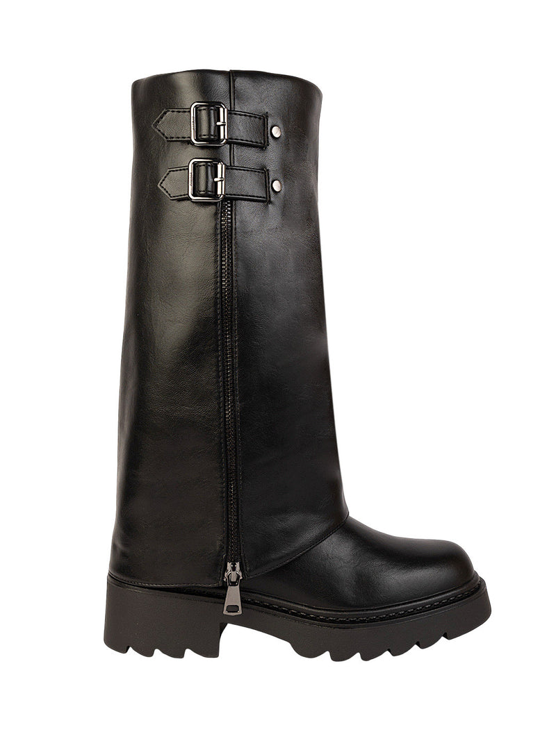 Black Synthetic Leather Winter High-End Stylish Long Boots (TC-RS35079-29-BLK)