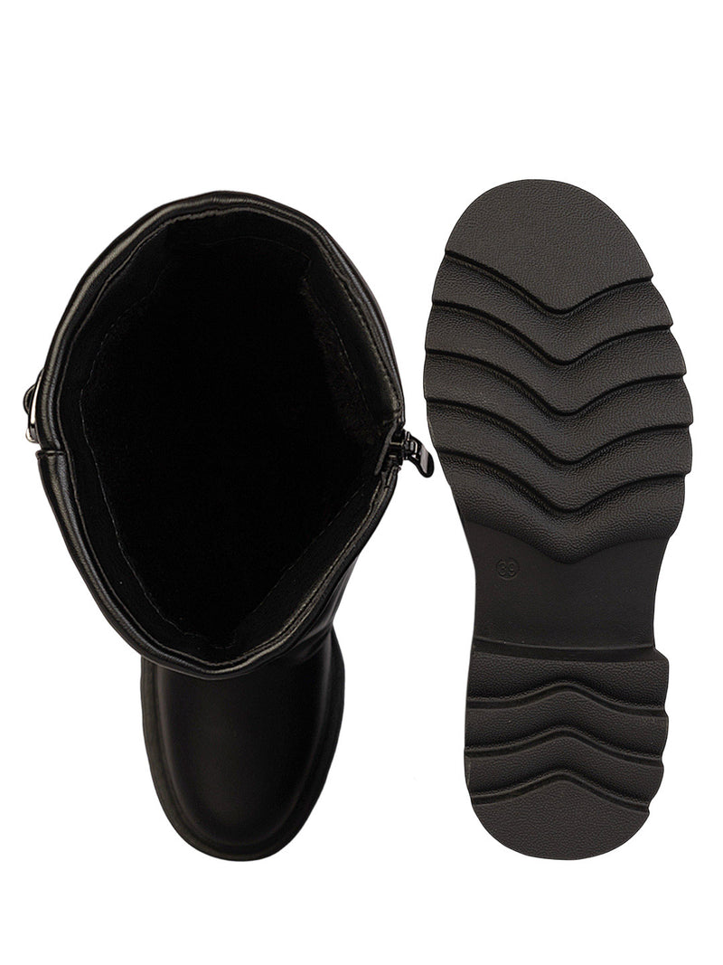 Black Synthetic Leather Winter High-End Stylish Long Boots (TC-RS35079-29-BLK)