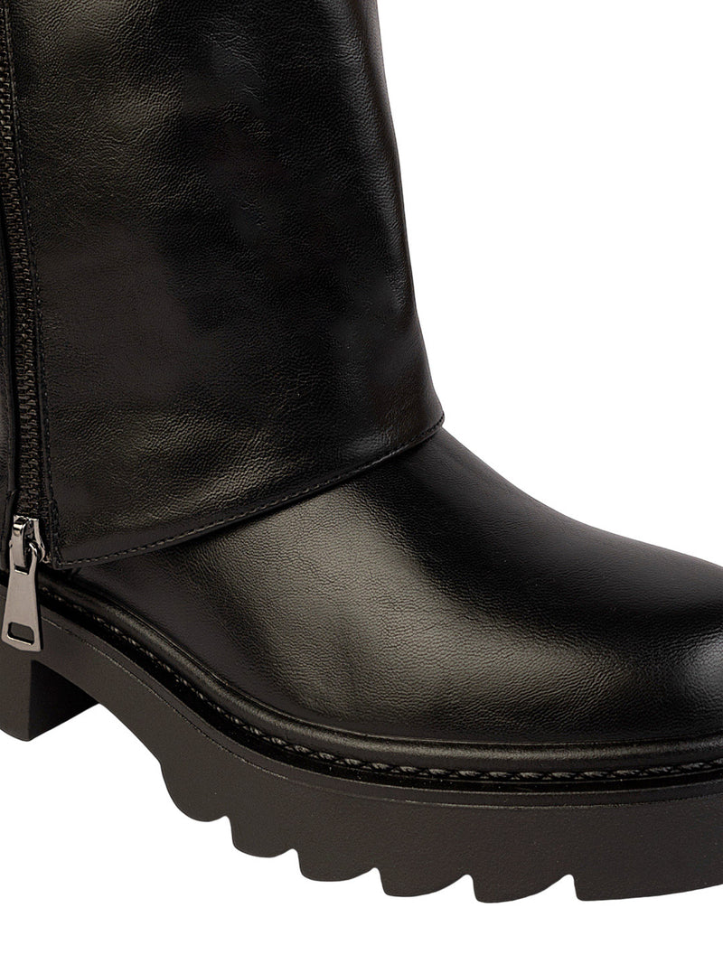 Black Synthetic Leather Winter High-End Stylish Long Boots (TC-RS35079-29-BLK)