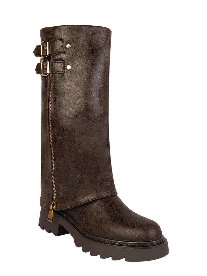 Brown Synthetic Leather Winter High-End Stylish Long Boots (TC-RS35079-29-BRO)