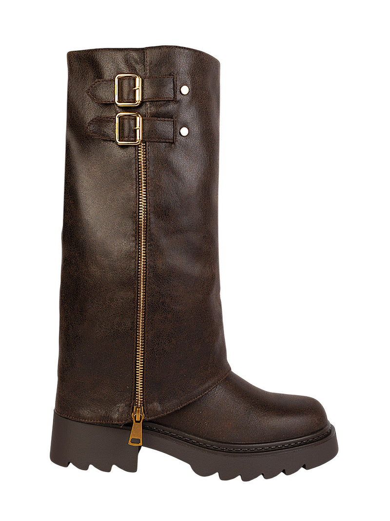 Brown Synthetic Leather Winter High-End Stylish Long Boots (TC-RS35079-29-BRO)