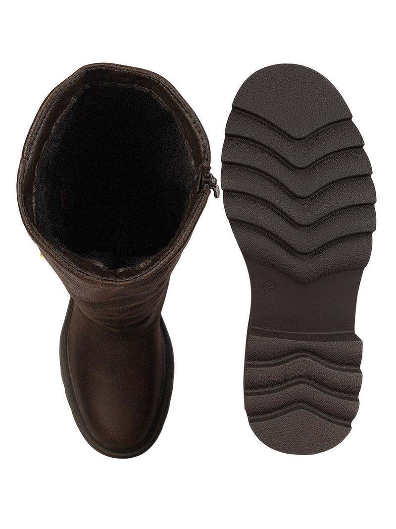 Brown Synthetic Leather Winter High-End Stylish Long Boots (TC-RS35079-29-BRO)