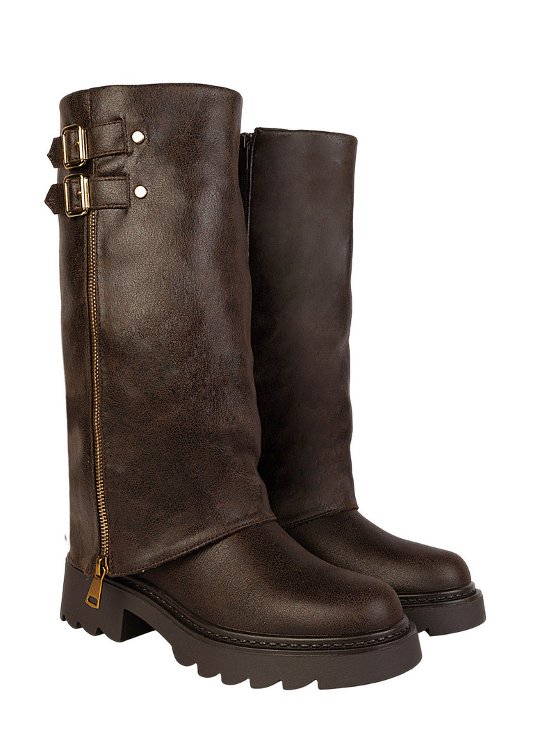 Brown Synthetic Leather Winter High-End Stylish Long Boots (TC-RS35079-29-BRO)