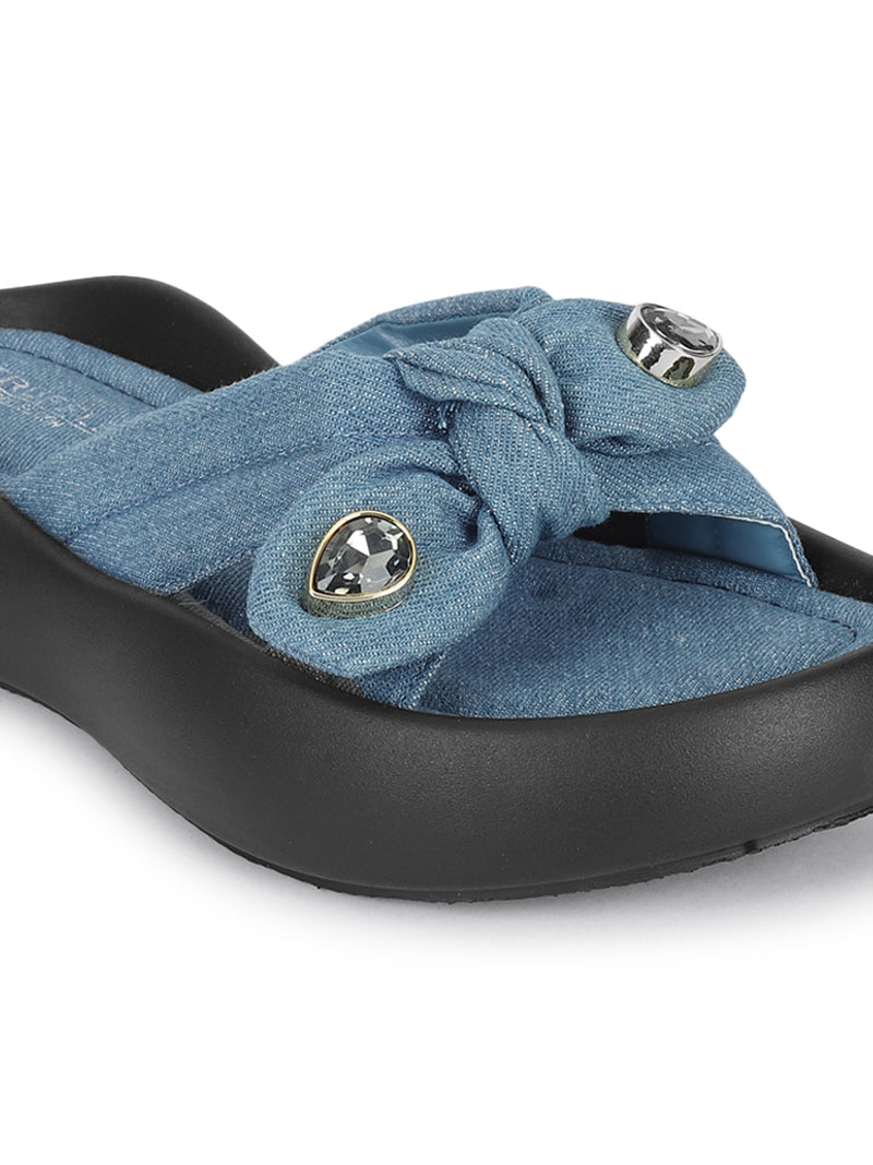 Denim Blue Diamond Stylish Flats (TC-RS3587-DNM)