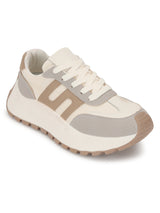 Grey Beige Suede Stylish Lace-Up Sneakers (TC-RS3592-GRYBEIG)