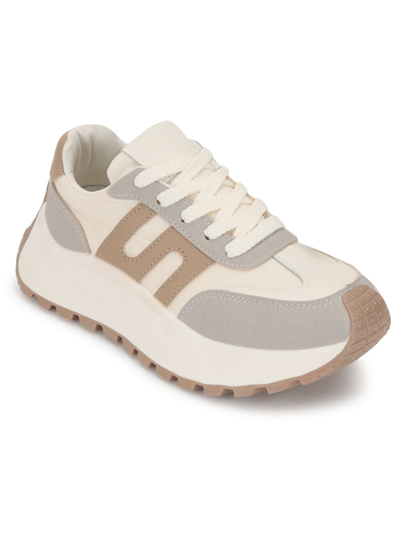 Grey Beige Suede Stylish Lace-Up Sneakers (TC-RS3592-GRYBEIG)