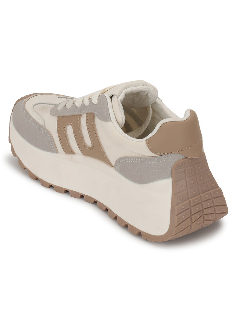 Grey Beige Suede Stylish Lace-Up Sneakers (TC-RS3592-GRYBEIG)