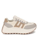 Grey Beige Suede Stylish Lace-Up Sneakers (TC-RS3592-GRYBEIG)