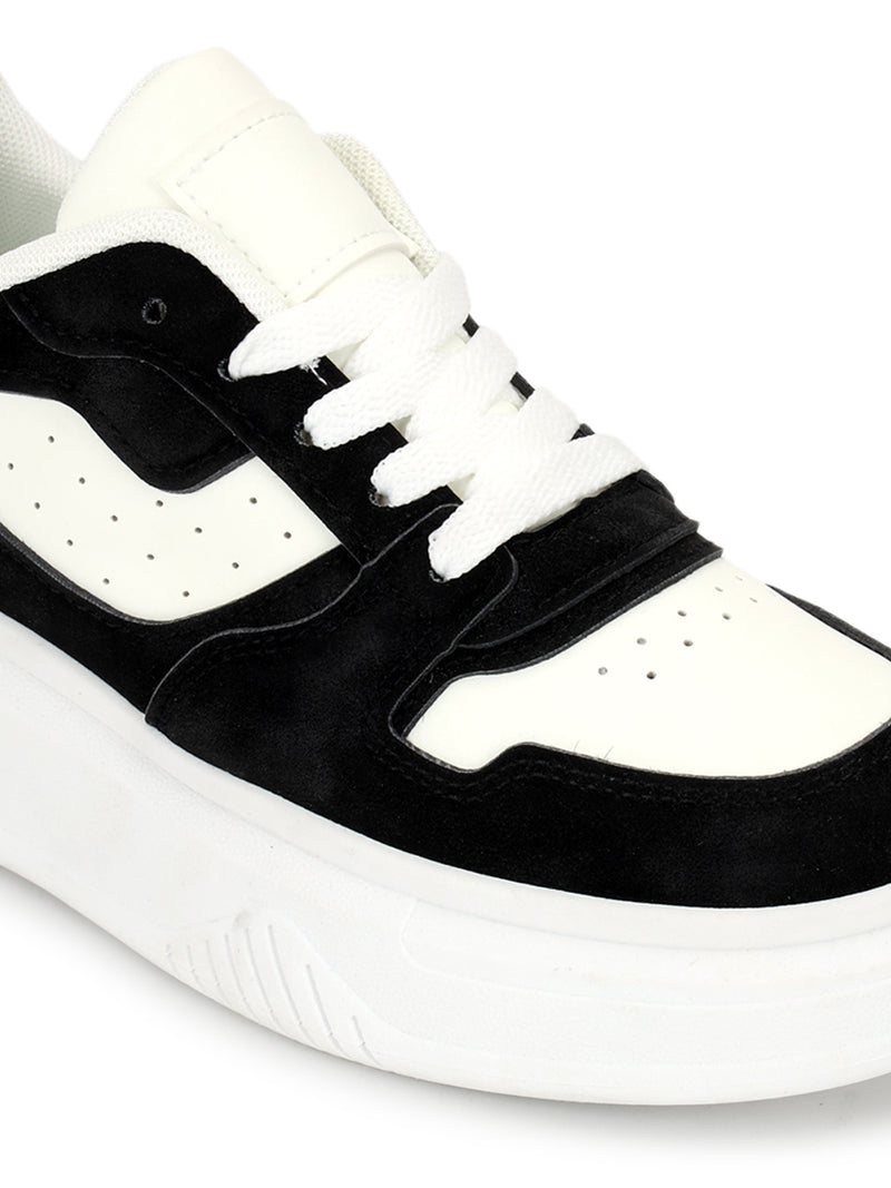 Black White Suede Stylish Lace-Up Sneakers (TC-RS3609-BLKWHT)