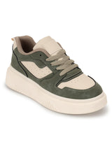 Green Beige Suede Stylish Lace-Up Sneakers (TC-RS3609-GRNBEIG)