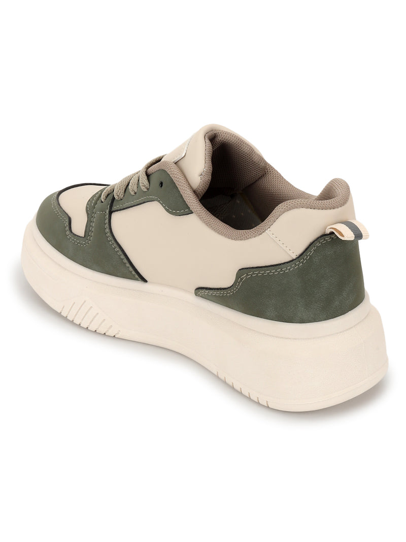 Green Beige Suede Stylish Lace-Up Sneakers (TC-RS3609-GRNBEIG)