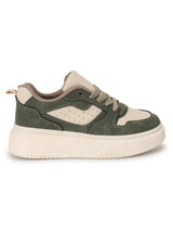 Green Beige Suede Stylish Lace-Up Sneakers (TC-RS3609-GRNBEIG)