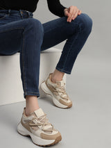 Beige Brown Mesh Stylish Lace-Up Sneakers (TC-RS3617-BEIGBRO)