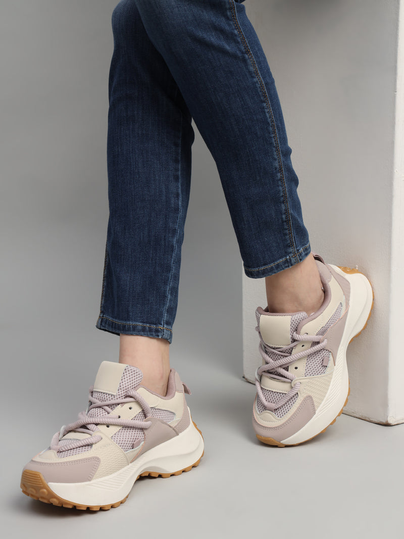 White Lilac Mesh Stylish Lace-Up Sneakers (TC-RS3617-WHTLIL)