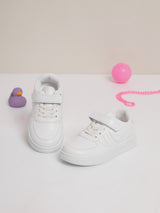 White PU Stylish Velcro Sneakers For Kids-Unisex (TC-RS3619-WHT)