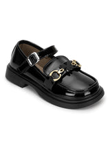 Black Patent Stylish Velcro Loafers For Kids-Girls (TC-RS3636-BLK)