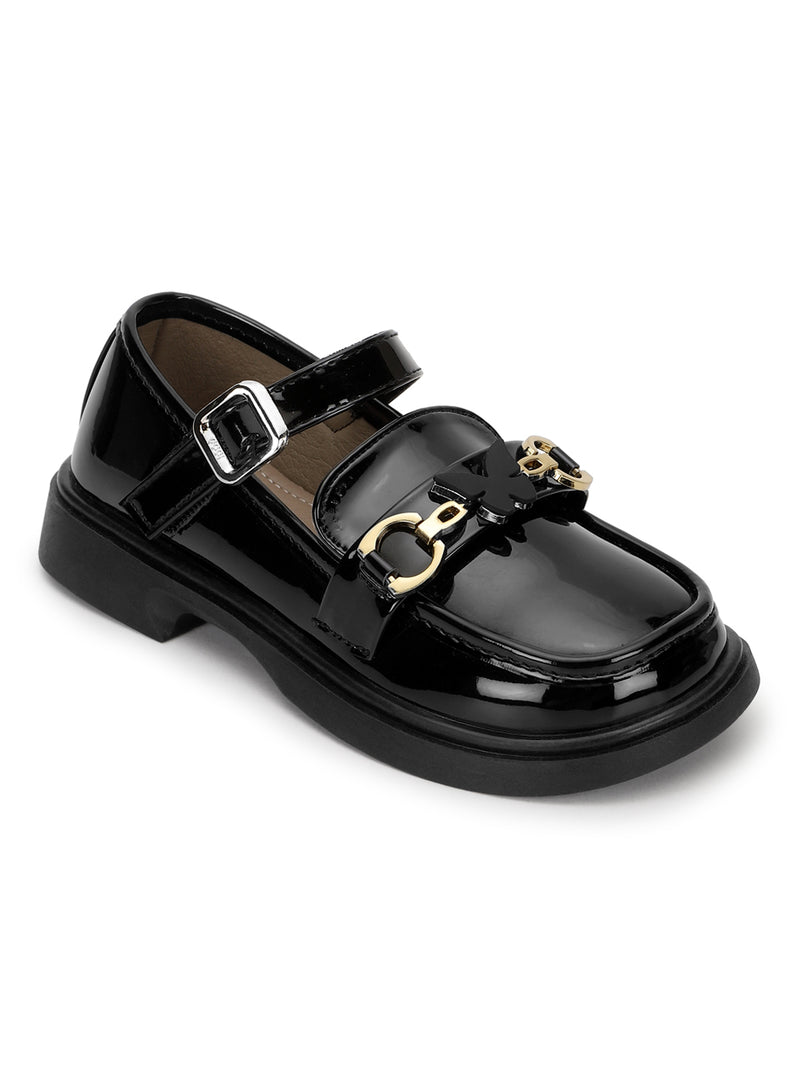 Black Patent Stylish Velcro Loafers For Kids-Girls (TC-RS3636-BLK)