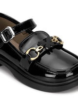 Black Patent Stylish Velcro Loafers For Kids-Girls (TC-RS3636-BLK)