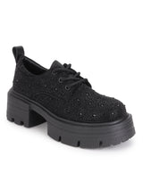 Black Diamante Embellished Lace-Up Sneakers (TC-RS3640-BLK)