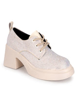 Beige Diamante Embellished Lace-Up Sneakers (TC-RS3641-BEIG)