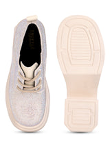 Beige Diamante Embellished Lace-Up Sneakers (TC-RS3641-BEIG)