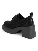 Black Diamante Embellished Lace-Up Sneakers (TC-RS3641-BLK)