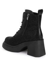 Black Diamante Embellished Lace-Up Ankle Boots (TC-RS3642-BLK)