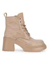 Khaki Diamante Embellished Lace-Up Ankle Boots (TC-RS3642-KHA)