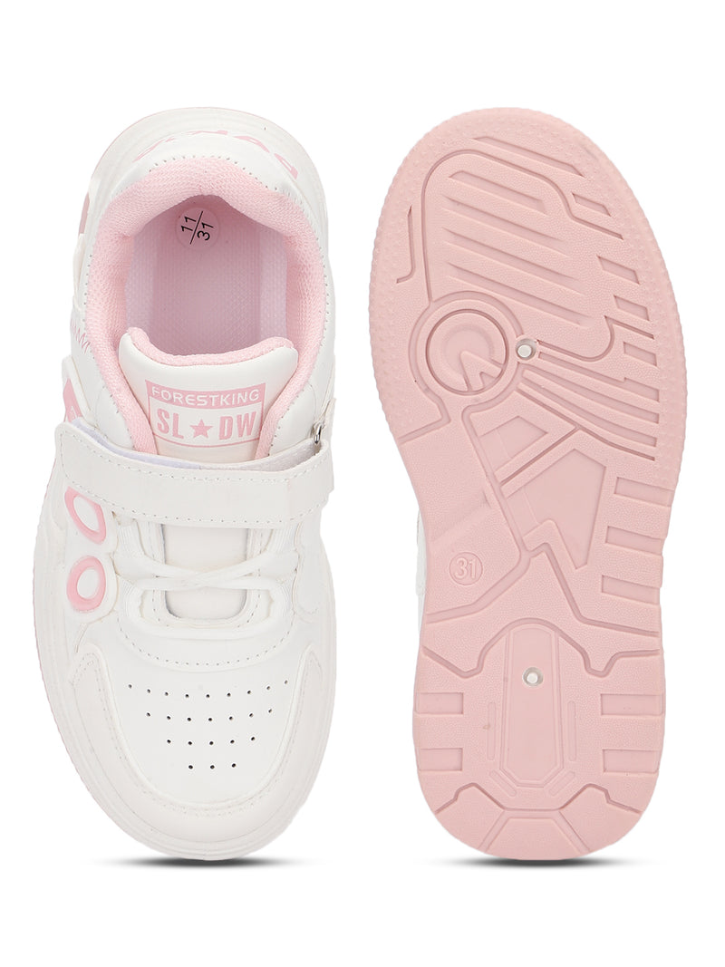 White Pink PU Stylish Velcro Sneakers For Kids-Unisex (TC-RS3649-A-WHTPNK)