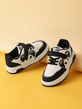 White Black PU Stylish Velcro Sneakers For Kids-Unisex (TC-RS3649-B-WHTBLK)