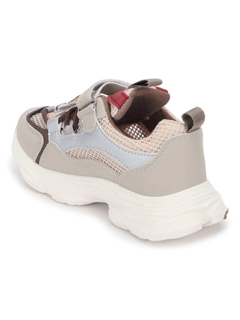 Beige Khaki PU Stylish Velcro Sneakers For Kids-Unisex (TC-RS3649-BEIGKHA)