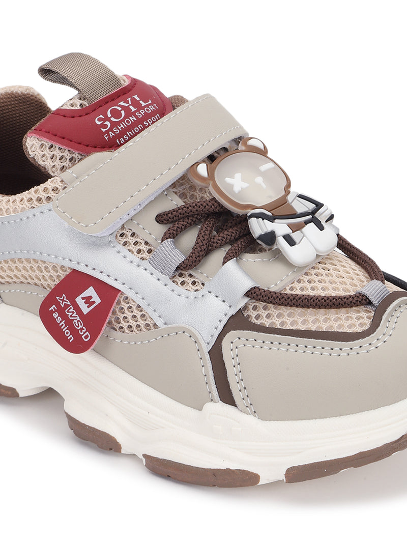 Beige Khaki PU Stylish Velcro Sneakers For Kids-Unisex (TC-RS3649-BEIGKHA)